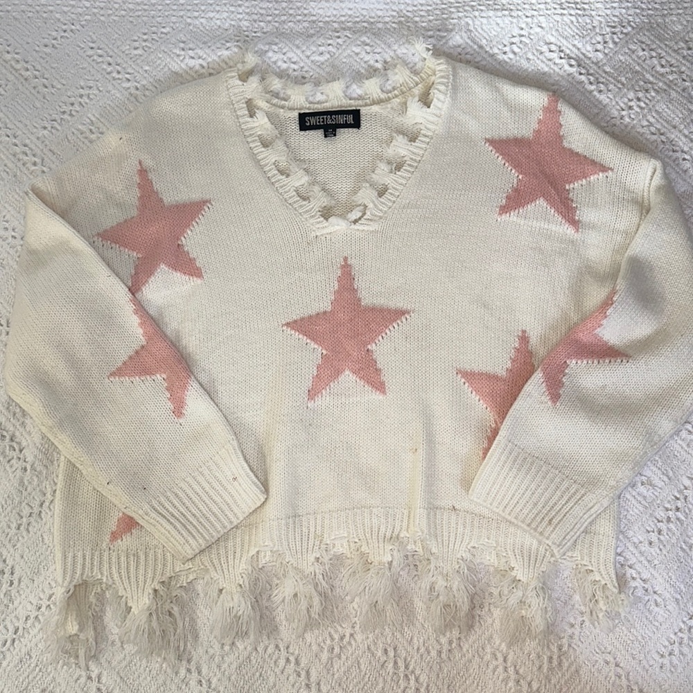 White & Pink Star Sweater!